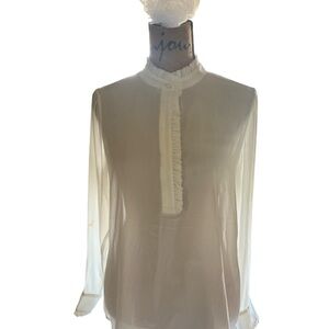 Catherine Malandrino Cream Ruffle-Placket Long-Sleeve Blouse